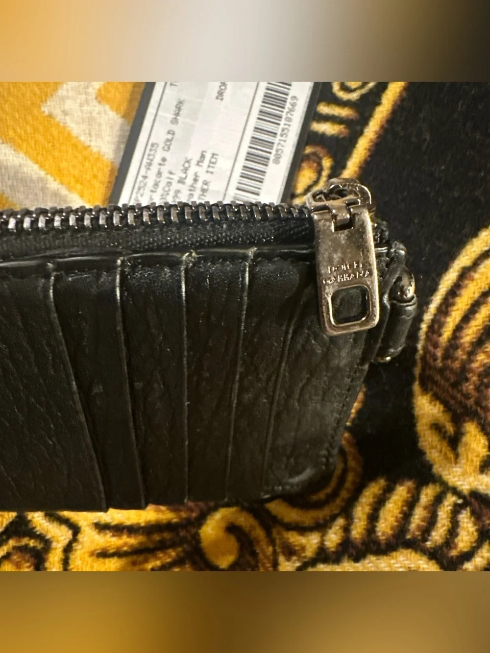Dolce & Gabbana Black Leather Zip Card Holder with DG Emblem NWT